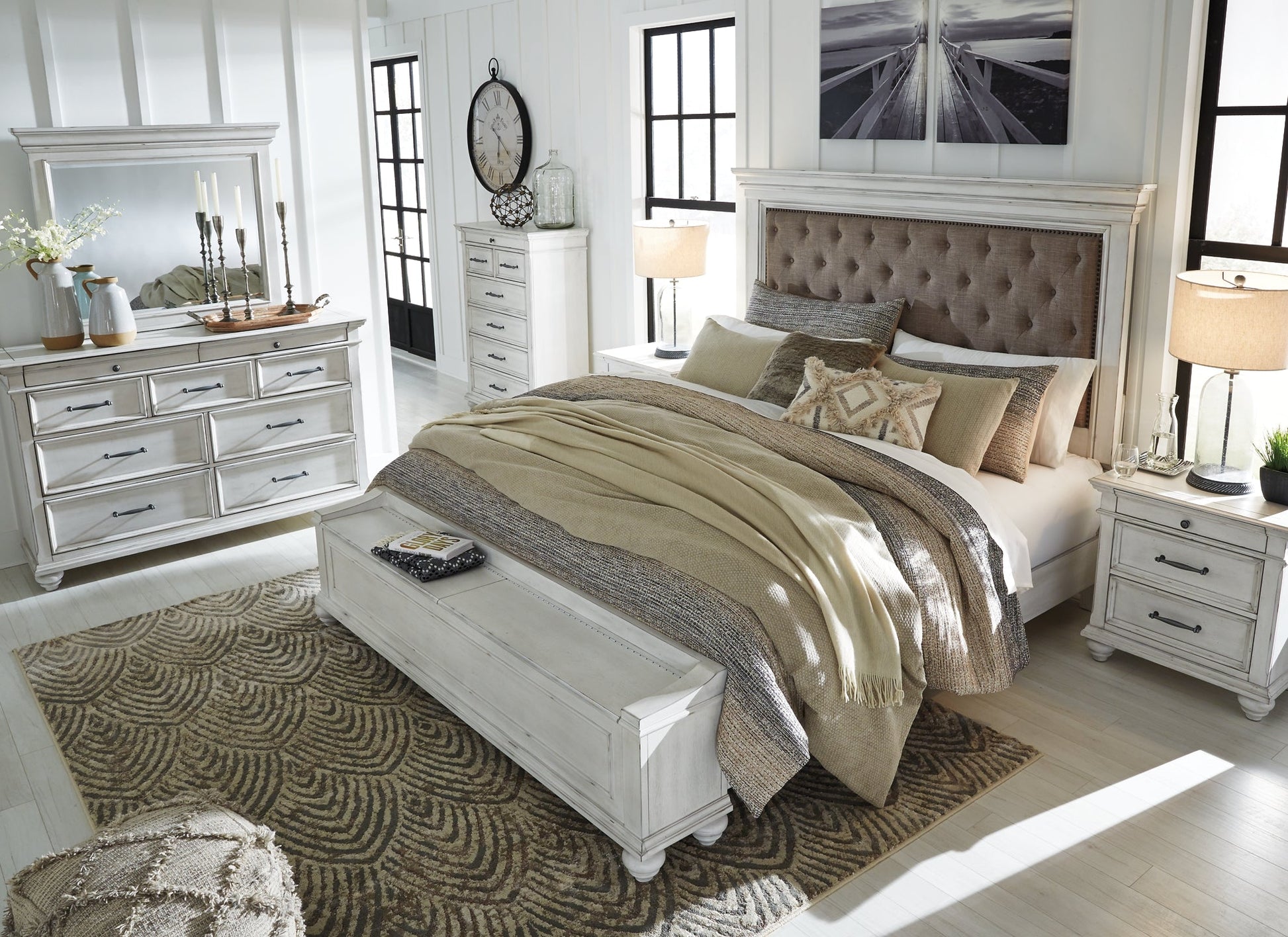 Kanwyn Queen Panel Bed with Storage with Dresser at Walker Mattress and Furniture Locations in Cedar Park and Belton TX.