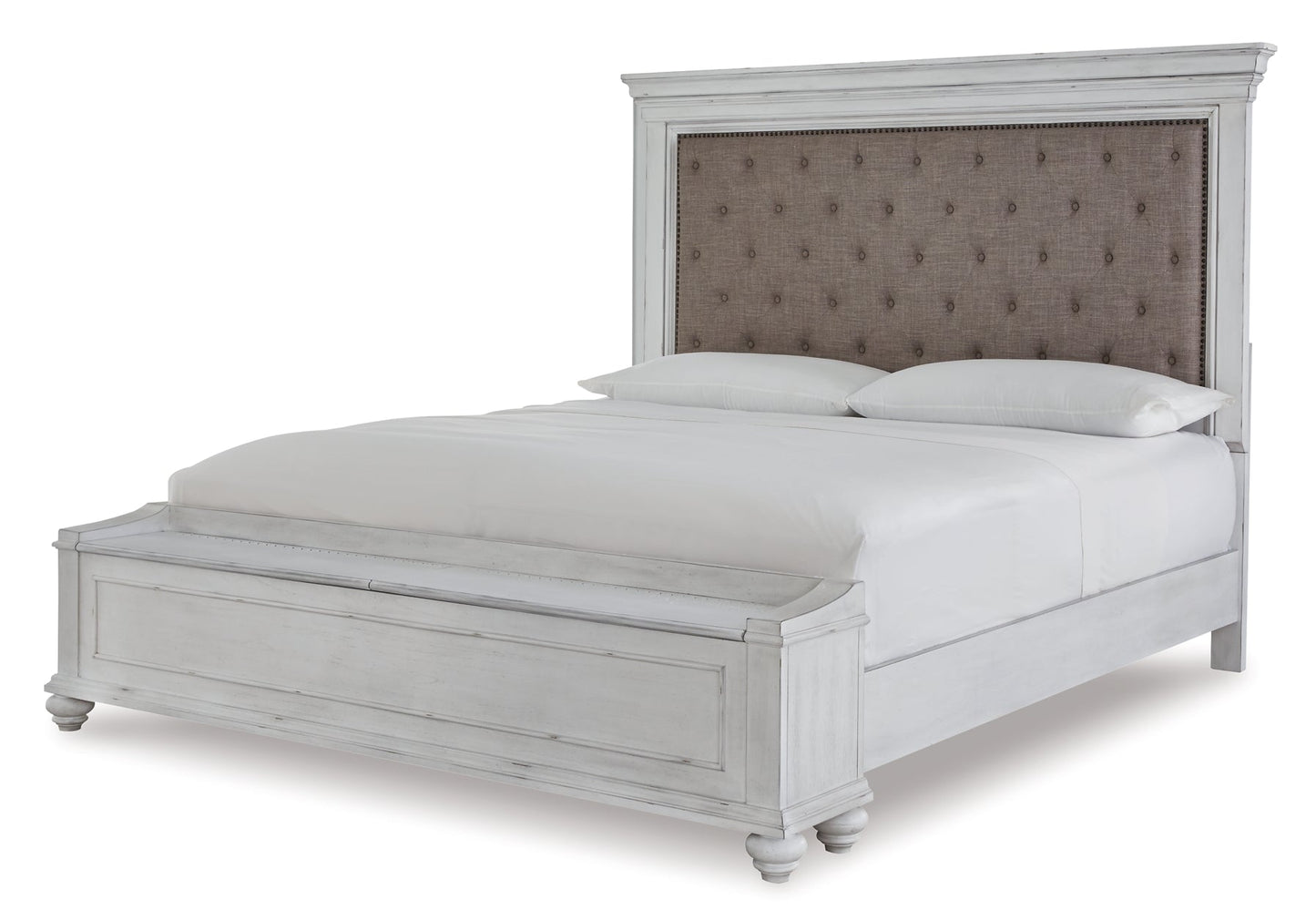 Kanwyn Queen Panel Bed with Storage with Mirrored Dresser, Chest and Nightstand at Walker Mattress and Furniture Locations in Cedar Park and Belton TX.