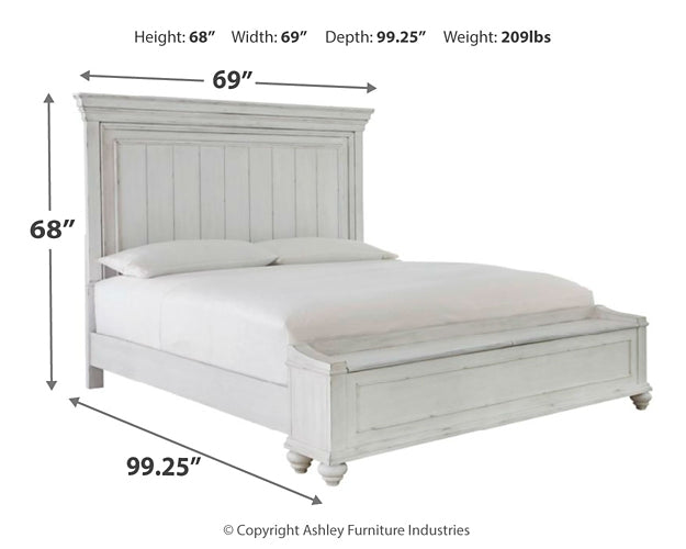 Kanwyn Queen Panel Bed with Storage with Mirrored Dresser, Chest and Nightstand at Walker Mattress and Furniture Locations in Cedar Park and Belton TX.