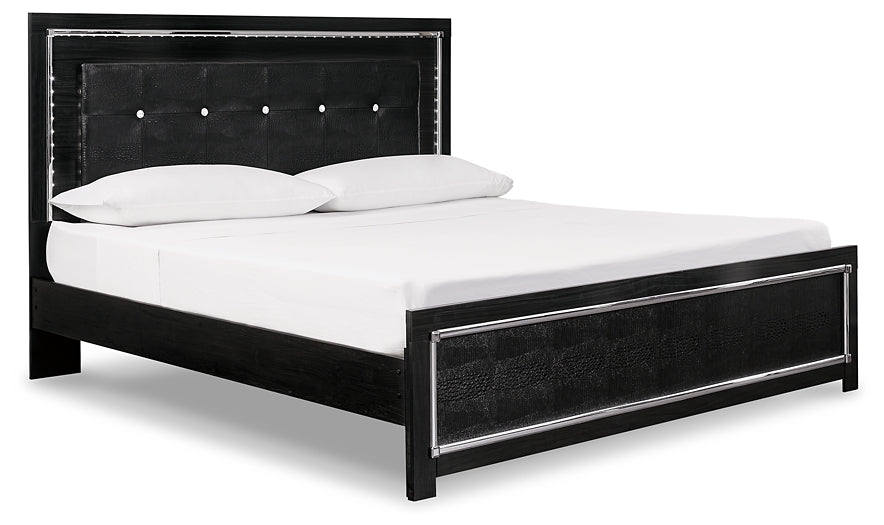 Kaydell King Upholstered Panel Bed with Mirrored Dresser and Nightstand at Walker Mattress and Furniture Locations in Cedar Park and Belton TX.