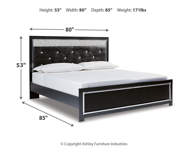 Kaydell King Upholstered Panel Platform Bed with Mirrored Dresser at Walker Mattress and Furniture Locations in Cedar Park and Belton TX.