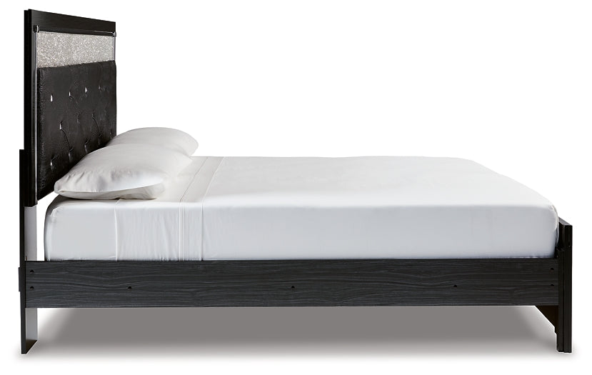 Kaydell King Upholstered Panel Platform Bed with Mirrored Dresser at Walker Mattress and Furniture Locations in Cedar Park and Belton TX.