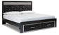 Kaydell King Upholstered Panel Storage Platform Bed with Mirrored Dresser and 2 Nightstands at Walker Mattress and Furniture Locations in Cedar Park and Belton TX.
