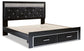 Kaydell King Upholstered Panel Storage Platform Bed with Mirrored Dresser and 2 Nightstands at Walker Mattress and Furniture Locations in Cedar Park and Belton TX.