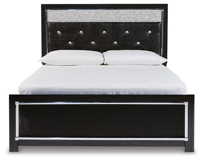 Kaydell Queen Upholstered Panel Bed with Mirrored Dresser and 2 Nightstands at Walker Mattress and Furniture Locations in Cedar Park and Belton TX.