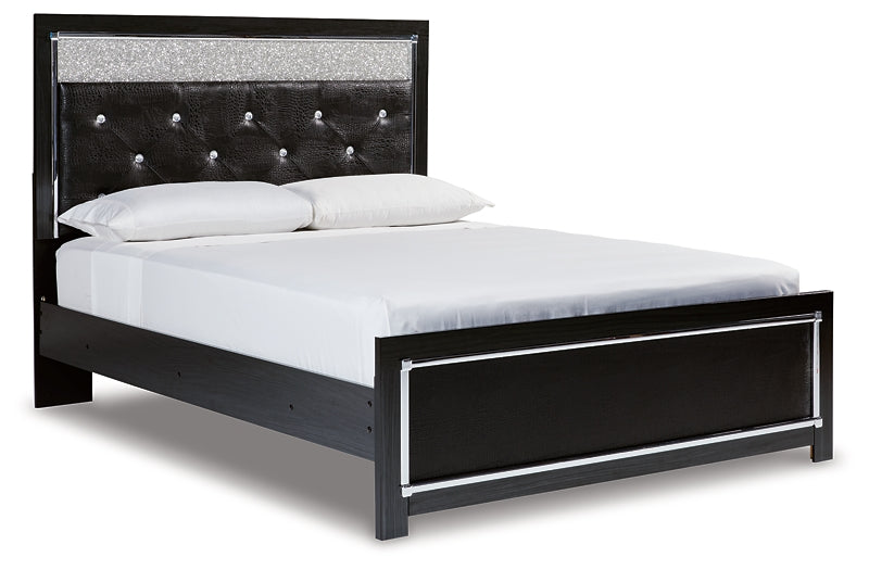 Kaydell Queen Upholstered Panel Bed with Mirrored Dresser and 2 Nightstands at Walker Mattress and Furniture Locations in Cedar Park and Belton TX.