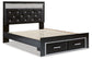 Kaydell Queen Upholstered Panel Storage Platform Bed with Mirrored Dresser and Chest at Walker Mattress and Furniture Locations in Cedar Park and Belton TX.