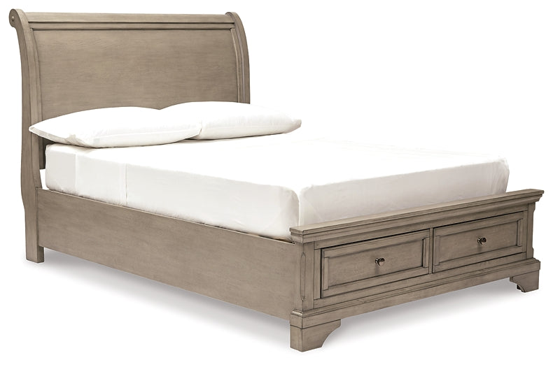 Lettner Full Sleigh Bed with Mirrored Dresser, Chest and 2 Nightstands at Walker Mattress and Furniture Locations in Cedar Park and Belton TX.