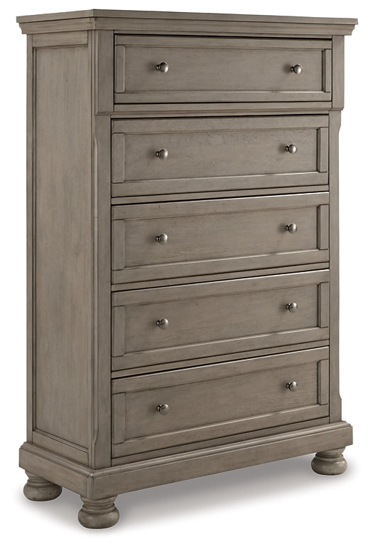 Lettner King Sleigh Bed with 2 Storage Drawers with Mirrored Dresser, Chest and 2 Nightstands at Walker Mattress and Furniture Locations in Cedar Park and Belton TX.
