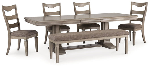 Lexorne Dining Table and 4 Chairs and Bench at Walker Mattress and Furniture Locations in Cedar Park and Belton TX.