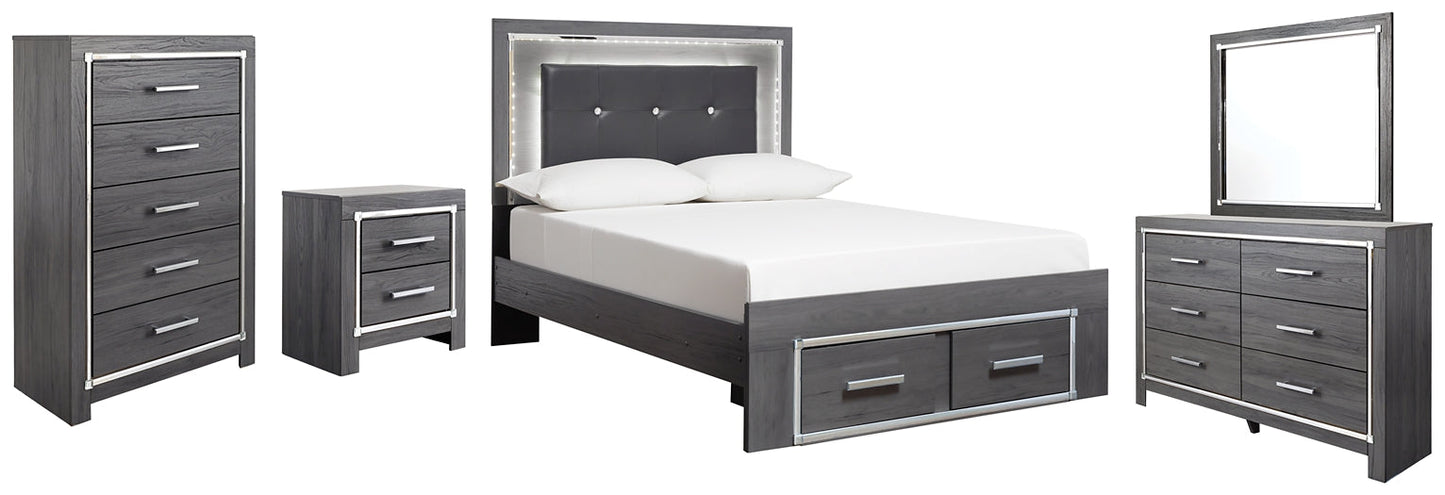 Lodanna Full Panel Bed with 2 Storage Drawers with Mirrored Dresser, Chest and Nightstand at Walker Mattress and Furniture Locations in Cedar Park and Belton TX.
