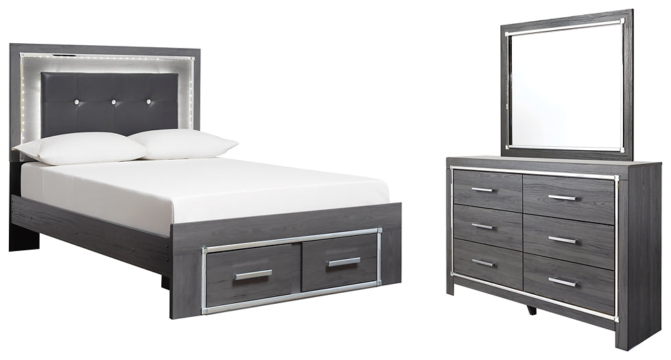 Lodanna Full Panel Bed with 2 Storage Drawers with Mirrored Dresser at Walker Mattress and Furniture Locations in Cedar Park and Belton TX.