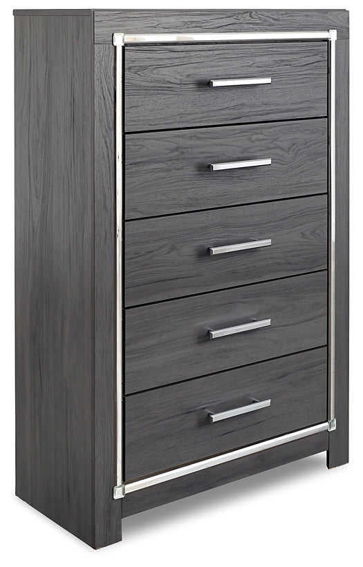 Lodanna Full Panel Bed with Mirrored Dresser, Chest and Nightstand at Walker Mattress and Furniture Locations in Cedar Park and Belton TX.