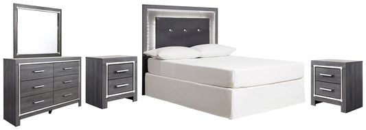Lodanna Full Upholstered Panel Headboard with Mirrored Dresser and 2 Nightstands at Walker Mattress and Furniture Locations in Cedar Park and Belton TX.