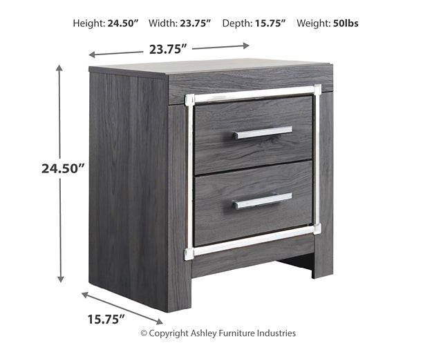 Lodanna King Panel Bed with 2 Storage Drawers with Mirrored Dresser, Chest and 2 Nightstands at Walker Mattress and Furniture Locations in Cedar Park and Belton TX.