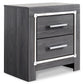 Lodanna King Panel Bed with 2 Storage Drawers with Mirrored Dresser, Chest and Nightstand at Walker Mattress and Furniture Locations in Cedar Park and Belton TX.