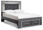 Lodanna King Panel Bed with 2 Storage Drawers with Mirrored Dresser, Chest and Nightstand at Walker Mattress and Furniture Locations in Cedar Park and Belton TX.