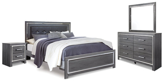 Lodanna King Panel Bed with Mirrored Dresser and Nightstand at Walker Mattress and Furniture Locations in Cedar Park and Belton TX.