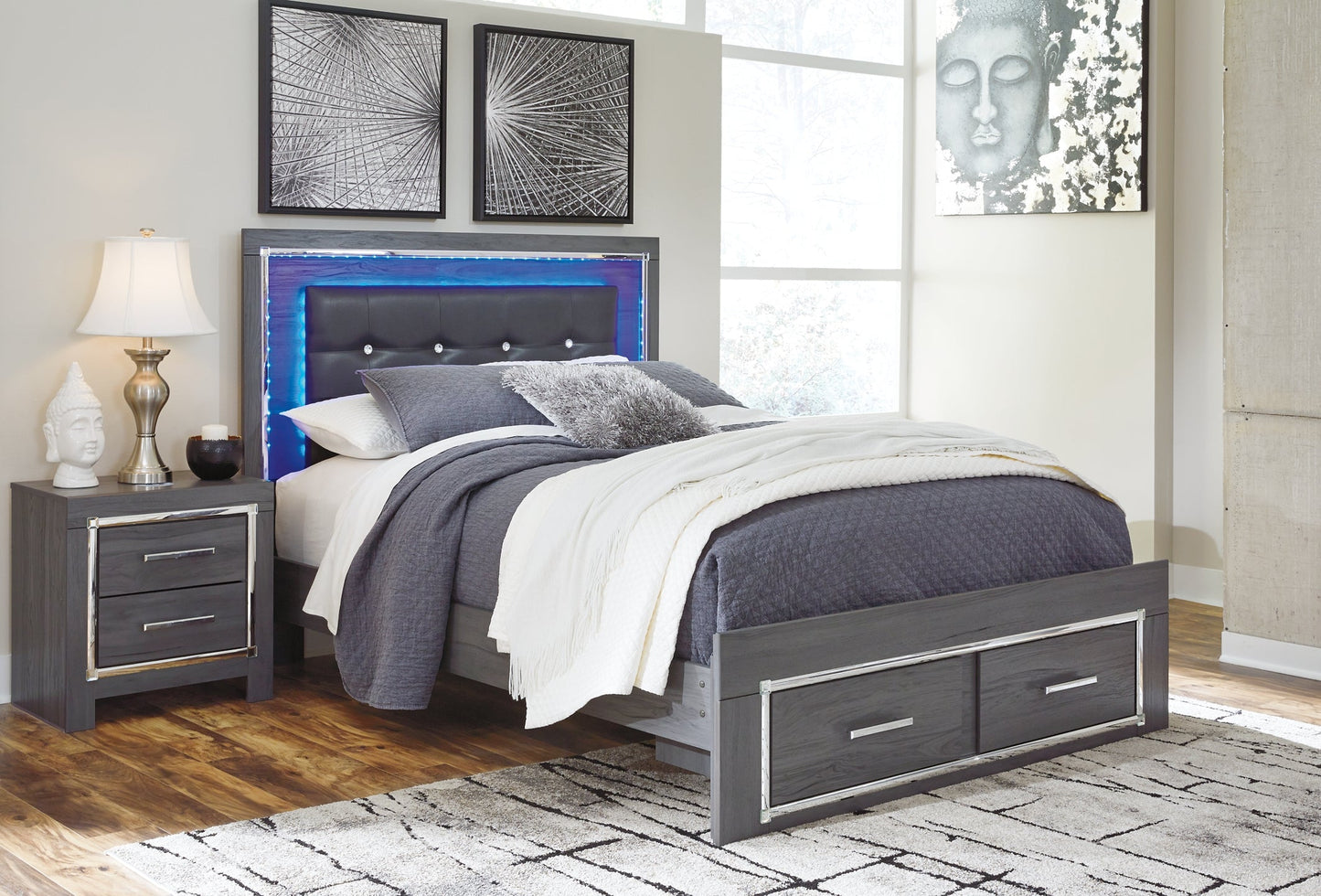 Lodanna Queen Panel Bed with 2 Storage Drawers at Walker Mattress and Furniture Locations in Cedar Park and Belton TX.
