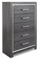 Lodanna Queen Panel Bed with 2 Storage Drawers with Mirrored Dresser and Chest at Walker Mattress and Furniture Locations in Cedar Park and Belton TX.