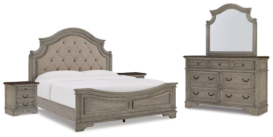 Lodenbay California King Panel Bed with Mirrored Dresser and 2 Nightstands at Walker Mattress and Furniture Locations in Cedar Park and Belton TX.