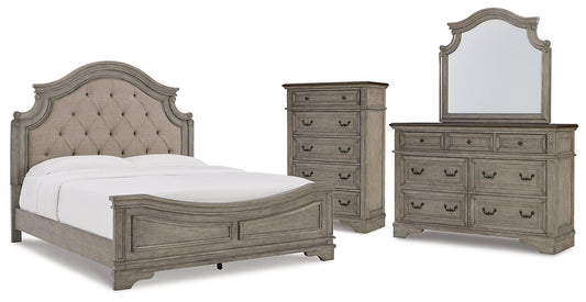 Lodenbay California King Panel Bed with Mirrored Dresser and Chest at Walker Mattress and Furniture Locations in Cedar Park and Belton TX.
