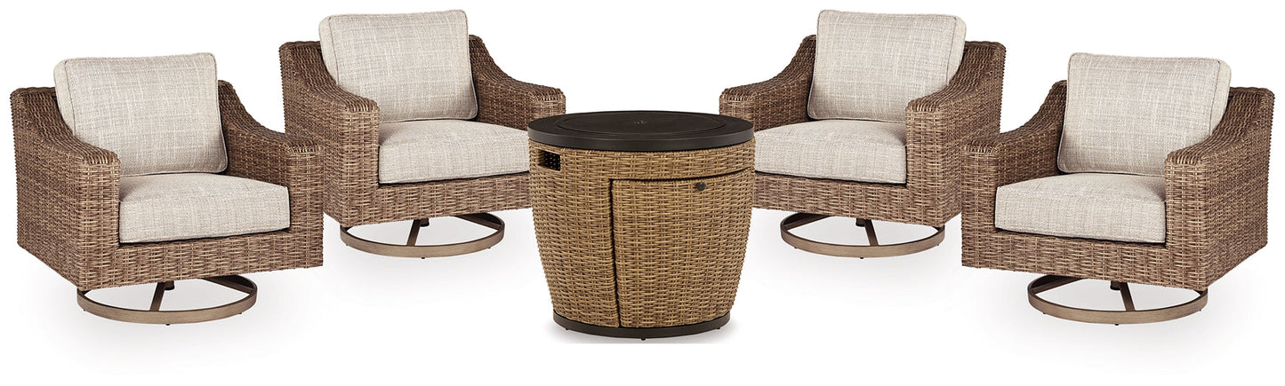 Malayah Outdoor Fire Pit Table and 4 Chairs at Walker Mattress and Furniture Locations in Cedar Park and Belton TX.