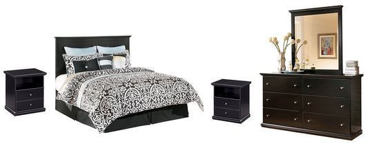 Maribel King/California King Panel Headboard with Mirrored Dresser and 2 Nightstands at Walker Mattress and Furniture Locations in Cedar Park and Belton TX.