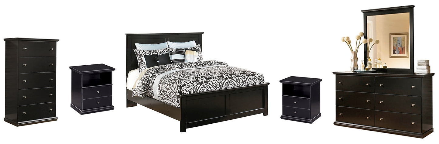 Maribel King Panel Bed with Mirrored Dresser, Chest and 2 Nightstands at Walker Mattress and Furniture Locations in Cedar Park and Belton TX.