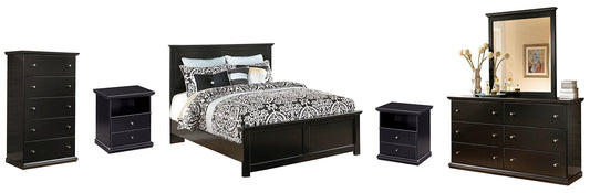 Maribel Queen Panel Bed with Mirrored Dresser, Chest and 2 Nightstands at Walker Mattress and Furniture Locations in Cedar Park and Belton TX.