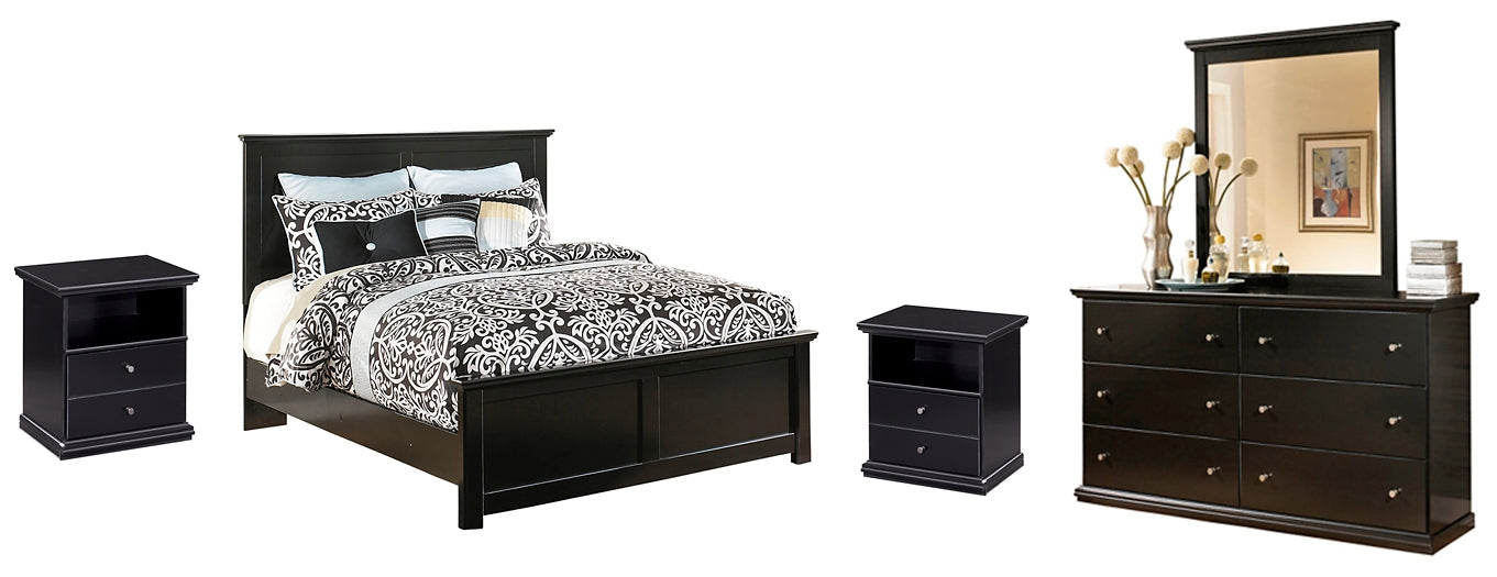 Maribel Queen Panel Bed with Mirrored Dresser and 2 Nightstands at Walker Mattress and Furniture Locations in Cedar Park and Belton TX.
