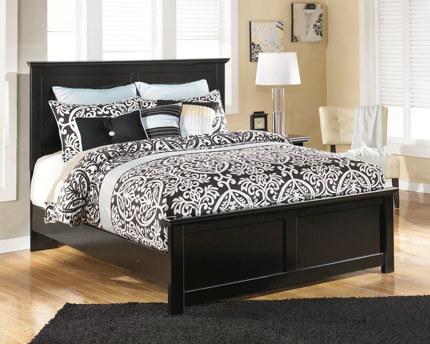 Maribel Queen Panel Bed with Mirrored Dresser and 2 Nightstands at Walker Mattress and Furniture Locations in Cedar Park and Belton TX.