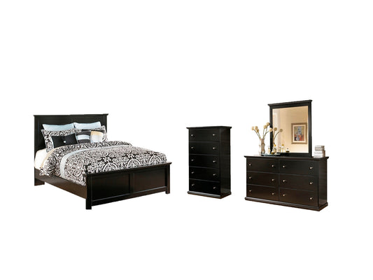 Maribel Queen Panel Bed with Mirrored Dresser and Chest at Walker Mattress and Furniture Locations in Cedar Park and Belton TX.