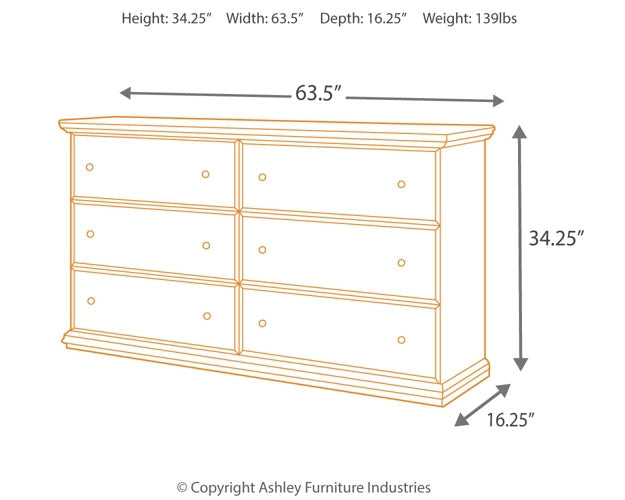 Maribel Six Drawer Dresser at Walker Mattress and Furniture Locations in Cedar Park and Belton TX.