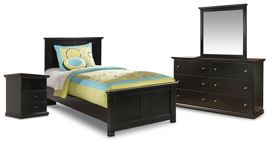 Maribel Twin Panel Bed with Mirrored Dresser and Nightstand at Walker Mattress and Furniture Locations in Cedar Park and Belton TX.