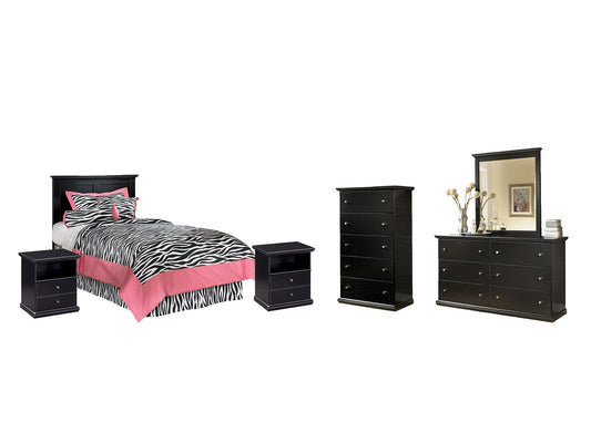 Maribel Twin Panel Headboard with Mirrored Dresser, Chest and 2 Nightstands at Walker Mattress and Furniture Locations in Cedar Park and Belton TX.