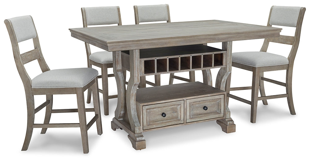 Moreshire Counter Height Dining Table and 4 Barstools at Walker Mattress and Furniture Locations in Cedar Park and Belton TX.