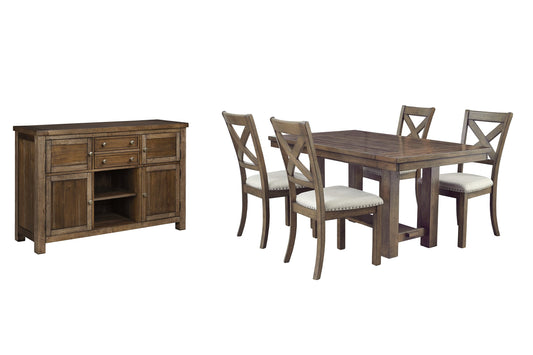 Moriville Dining Table and 4 Chairs with Storage at Walker Mattress and Furniture Locations in Cedar Park and Belton TX.