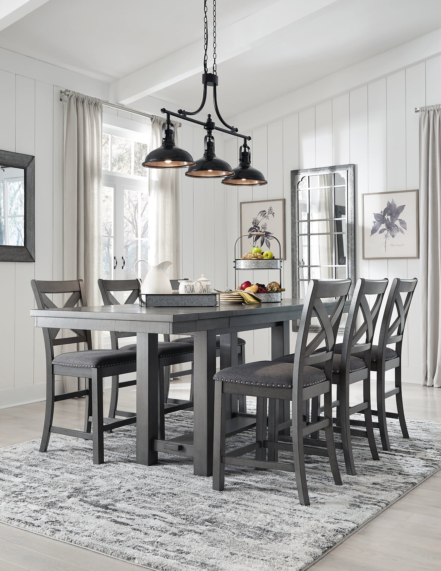 Myshanna Counter Height Dining Table and 6 Barstools at Walker Mattress and Furniture Locations in Cedar Park and Belton TX.