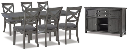 Myshanna Dining Table and 6 Chairs with Storage at Walker Mattress and Furniture Locations in Cedar Park and Belton TX.