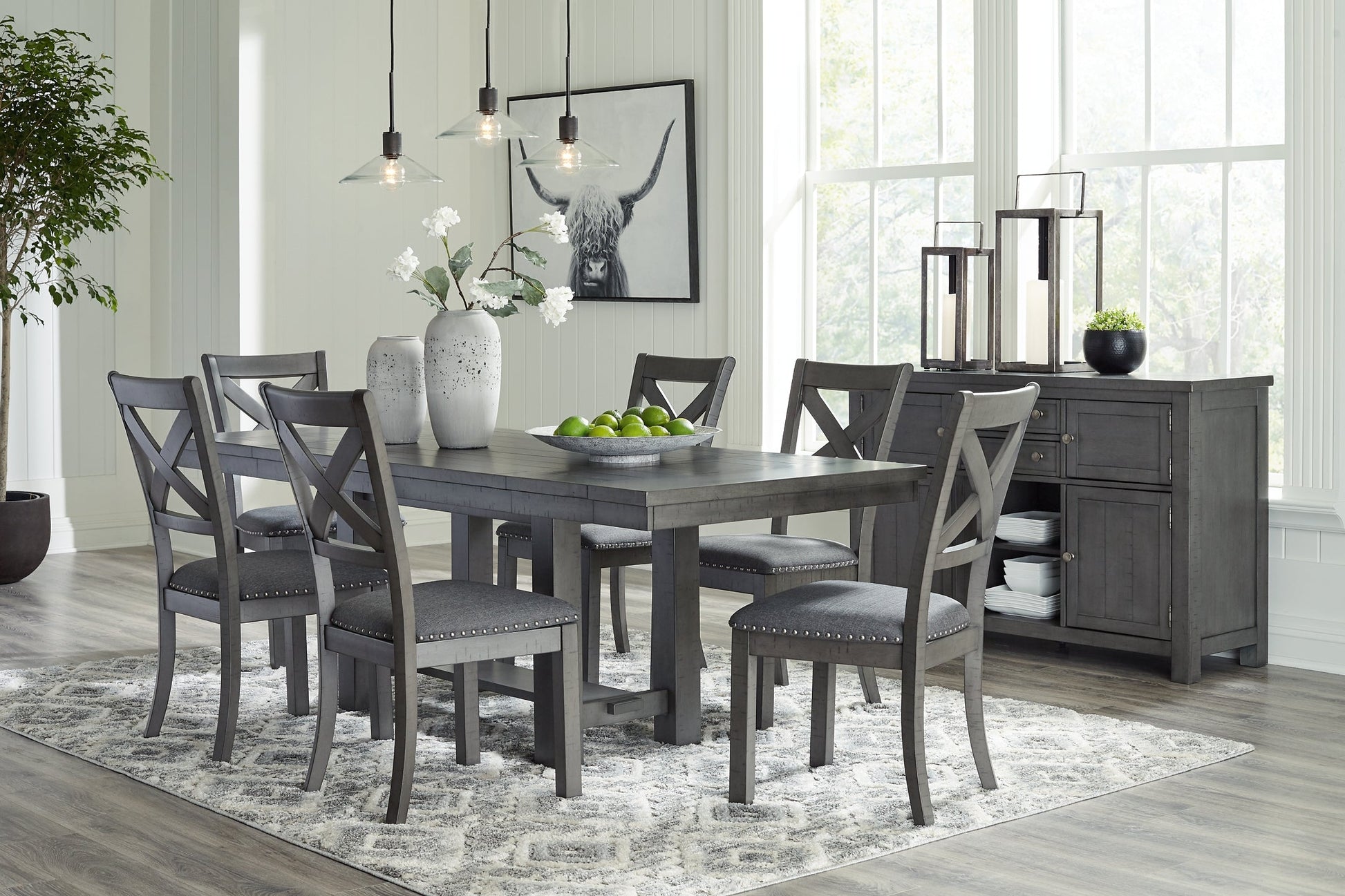 Myshanna Dining Table and 6 Chairs with Storage at Walker Mattress and Furniture Locations in Cedar Park and Belton TX.