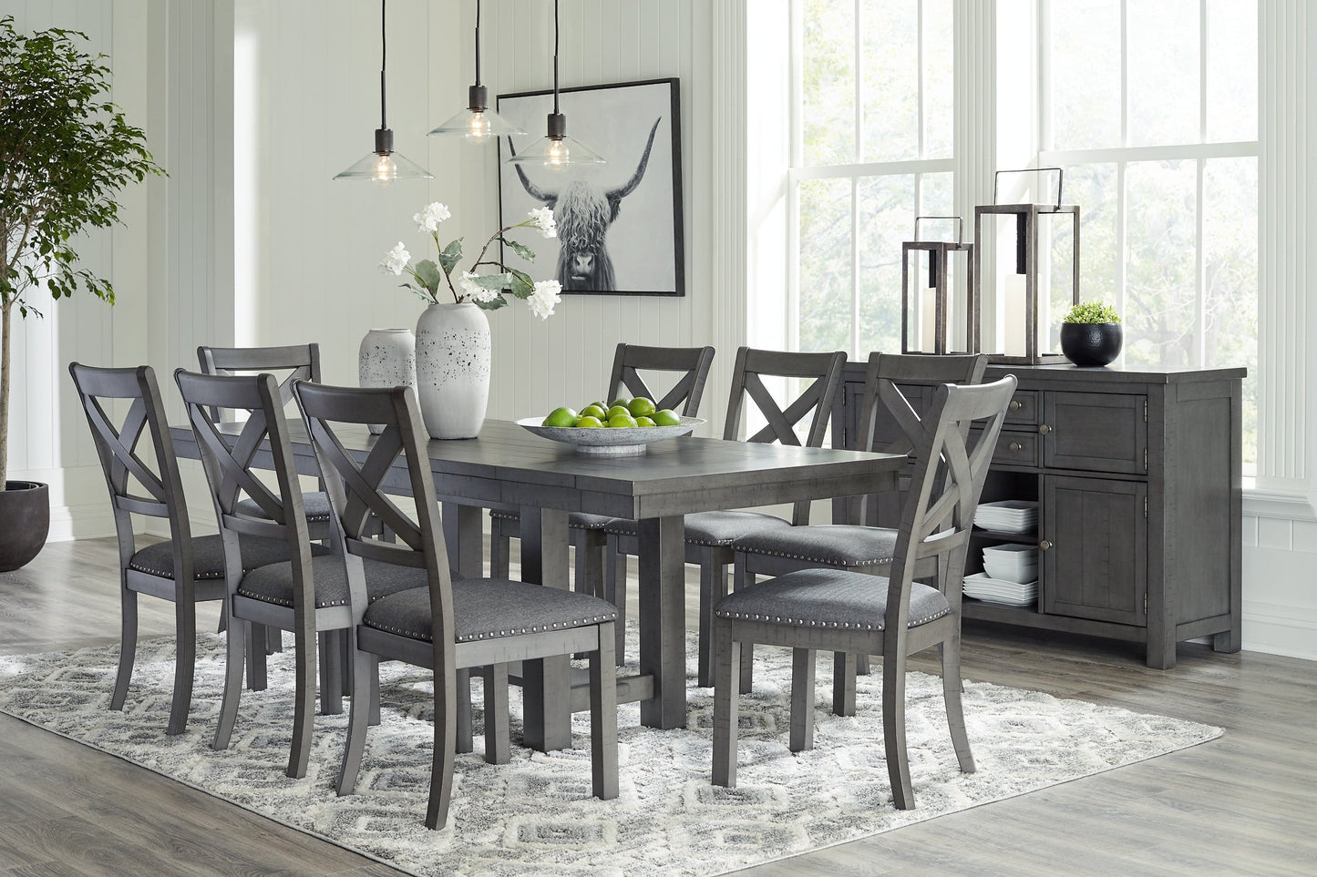 Myshanna Dining Table and 8 Chairs with Storage at Walker Mattress and Furniture Locations in Cedar Park and Belton TX.
