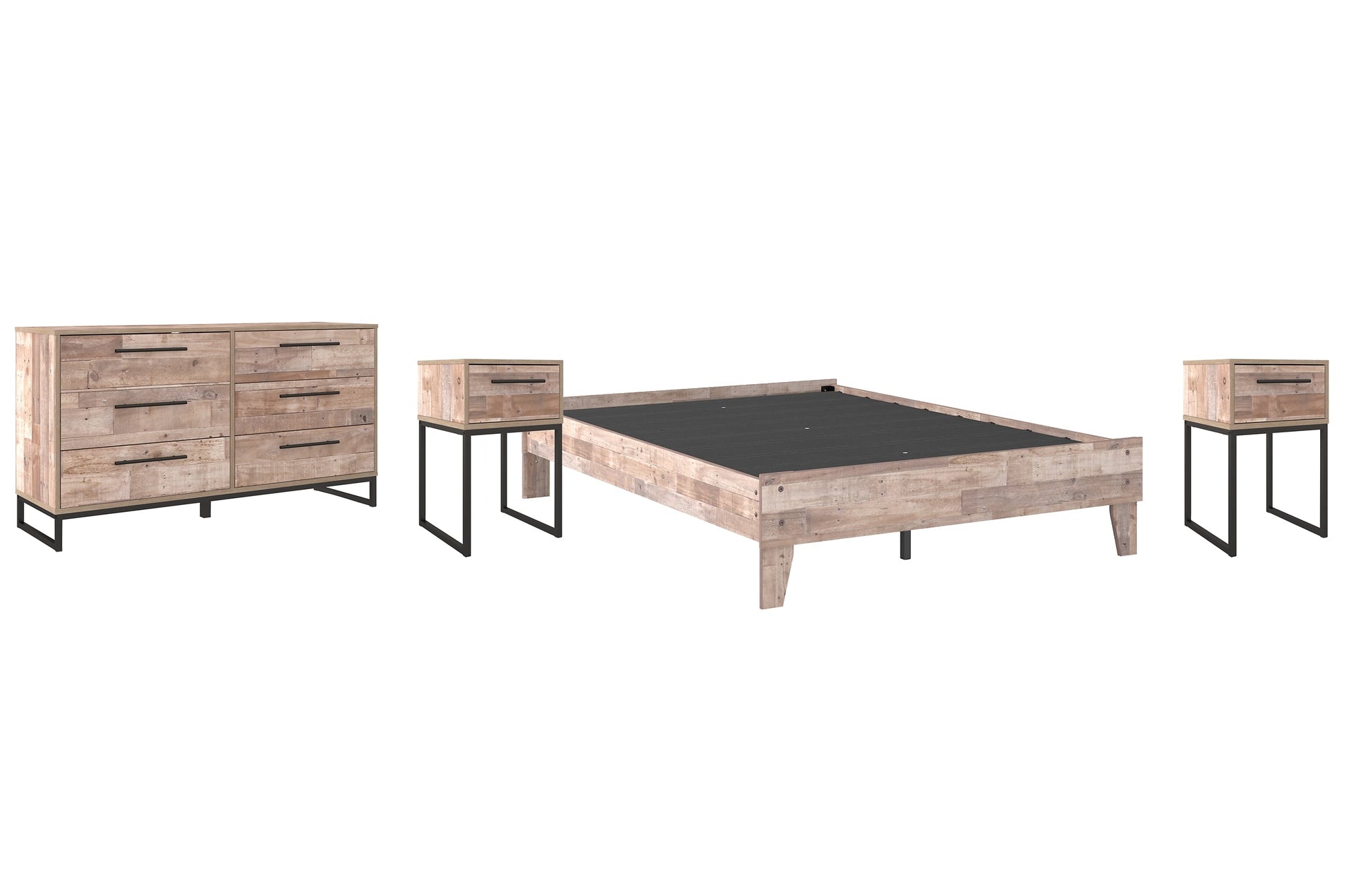 Neilsville Full Platform Bed with Dresser and 2 Nightstands at Walker Mattress and Furniture Locations in Cedar Park and Belton TX.