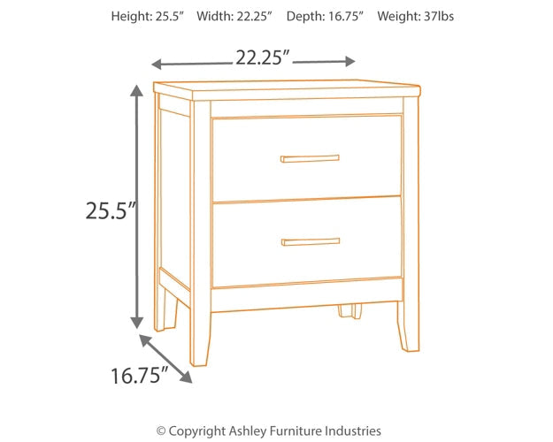 Olivet Two Drawer Night Stand at Walker Mattress and Furniture Locations in Cedar Park and Belton TX.