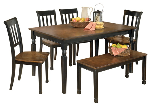 Owingsville Dining Table and 4 Chairs and Bench at Walker Mattress and Furniture Locations in Cedar Park and Belton TX.