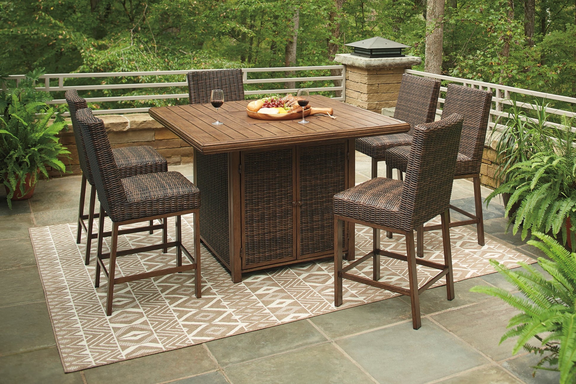 Paradise Trail Outdoor Bar Table and 6 Barstools at Walker Mattress and Furniture Locations in Cedar Park and Belton TX.