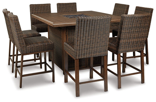 Paradise Trail Outdoor Bar Table and 8 Barstools at Walker Mattress and Furniture Locations in Cedar Park and Belton TX.