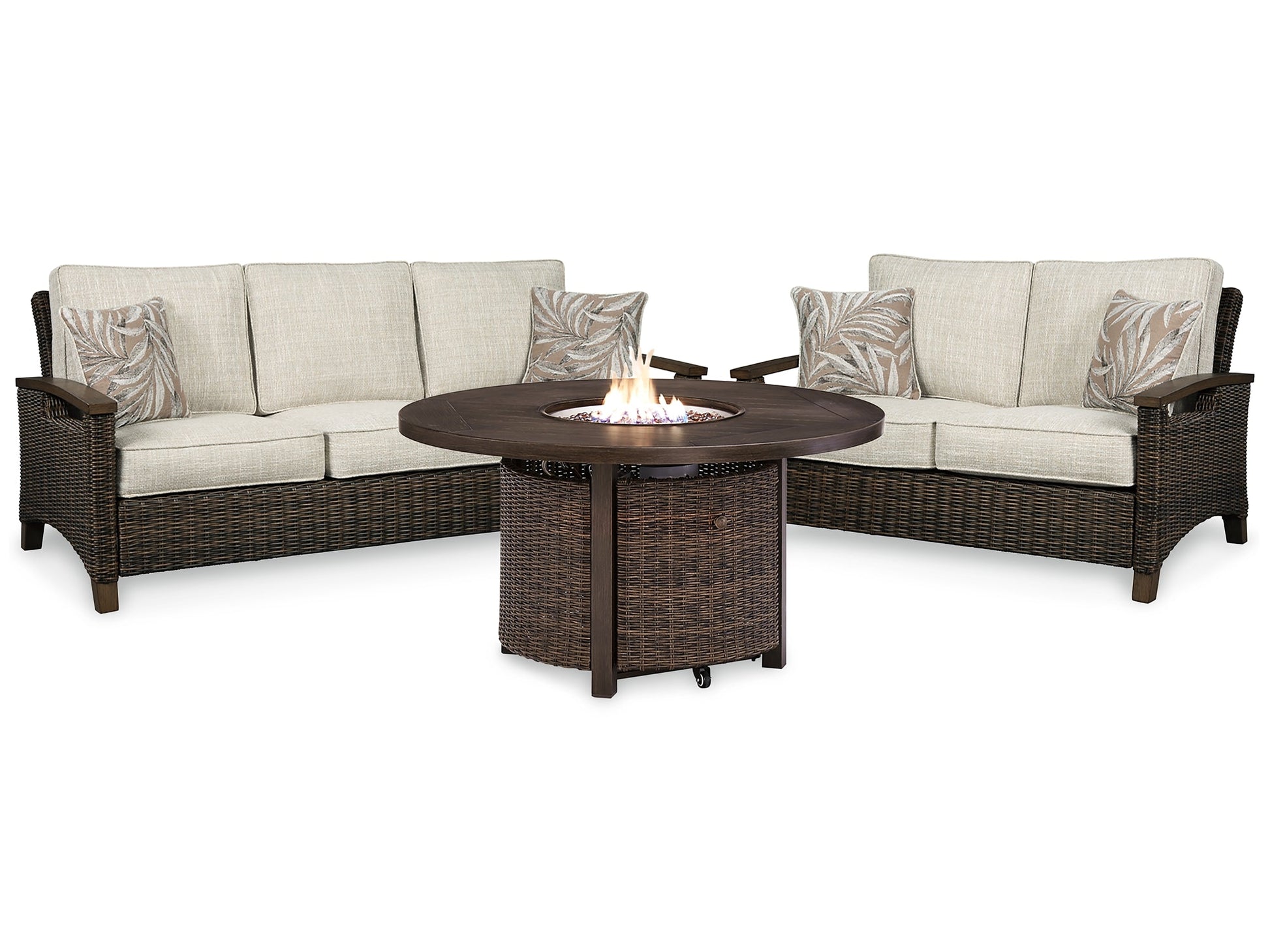 Paradise Trail Outdoor Sofa and Loveseat with Fire Pit Table at Walker Mattress and Furniture Locations in Cedar Park and Belton TX.