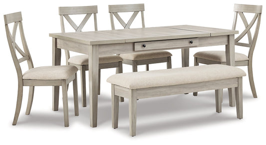 Parellen Dining Table and 4 Chairs and Bench at Walker Mattress and Furniture Locations in Cedar Park and Belton TX.