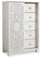 Paxberry King Panel Bed with Mirrored Dresser, Chest and Nightstand at Walker Mattress and Furniture Locations in Cedar Park and Belton TX.